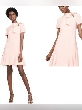 Shoshanna Bosher Dress Size 8 Blush Pink Bow Neck Fit Flare Mini